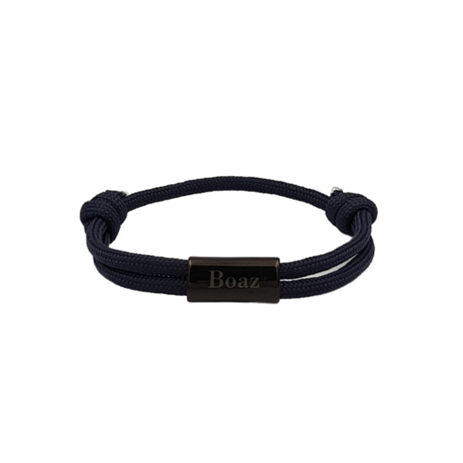 Geweven armband met metalen plaatje - Navy - Afbeelding 2