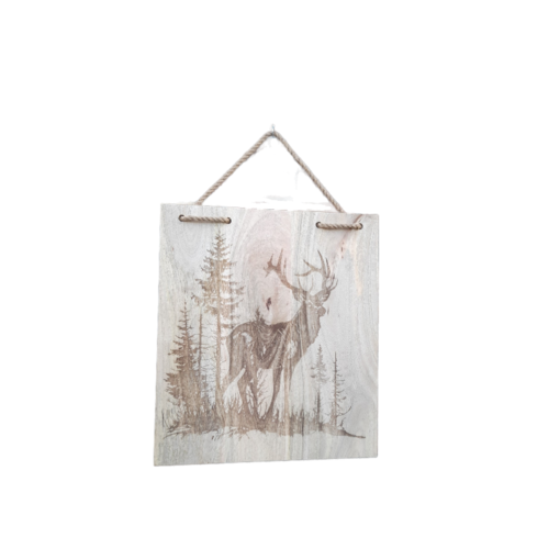 Wandbord mangohout gegraveerd met hert
