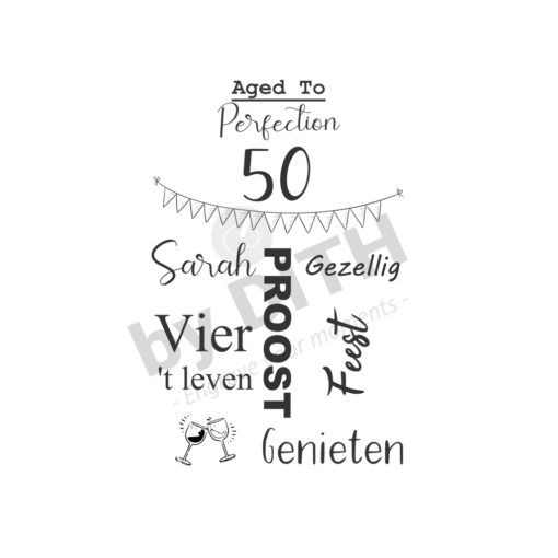Gravering op een beukenhouten borrelplank