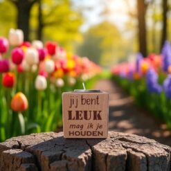 Gegraveerde kaarsenhouder - Jij bent leuk mag ik je houden
