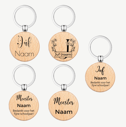 Gegraveerde Sleutelhanger - Juf met Monogram - Afbeelding 3