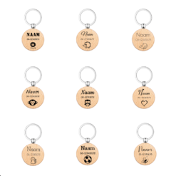 Voorbeelden van ID sleutelhangers voor schooltassen, sporttassen, koffers etc.